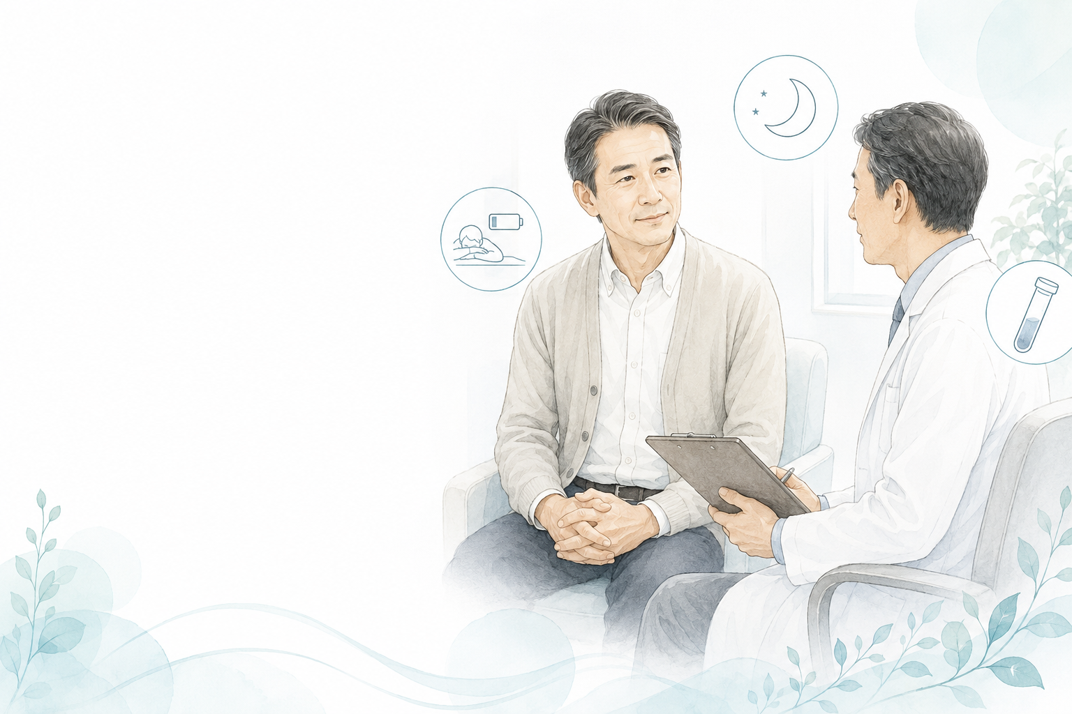 男性が医師に体調の変化を相談するイラスト